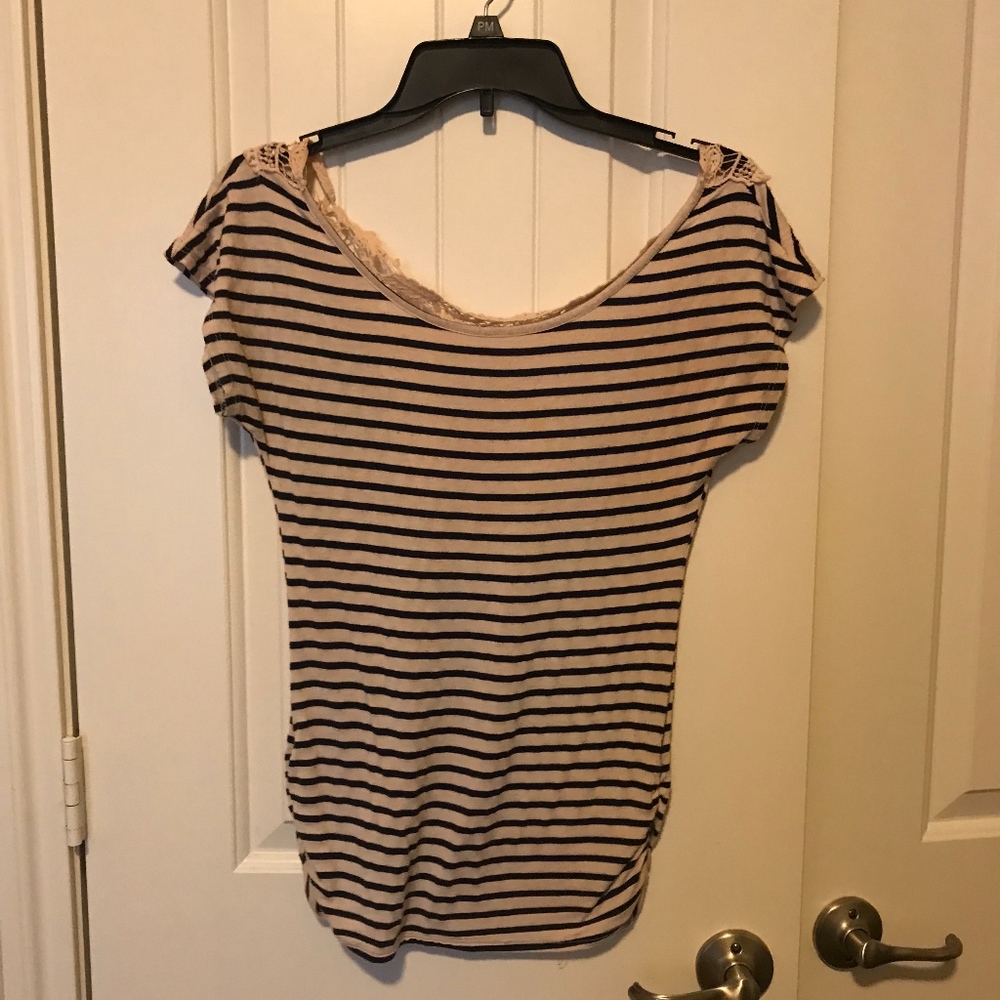 Navy Blue and Ivory Lace Blouse